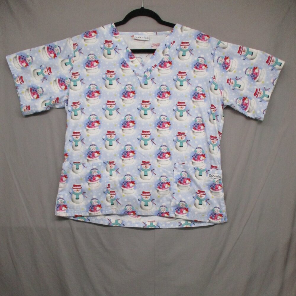 UA Scrubs Snow Scrub Top White & Blue Women Size | M